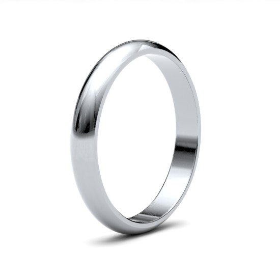 9ct White Gold Standard Weight D-Shape Profile Mirror Finish Wedding Ring