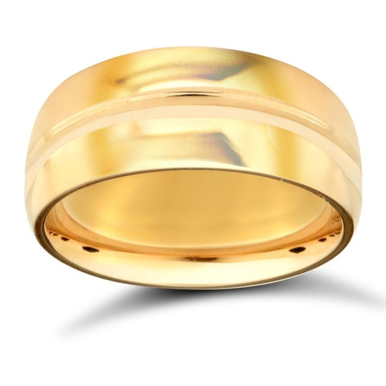 9ct Yellow Gold Premium Weight D-Shape Profile Centre Groove Wedding Ring