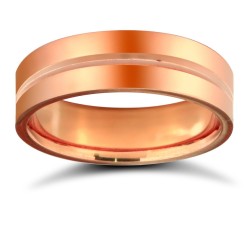 18ct Rose Gold Standard Weight Flat Court Profile Centre Groove Wedding Ring