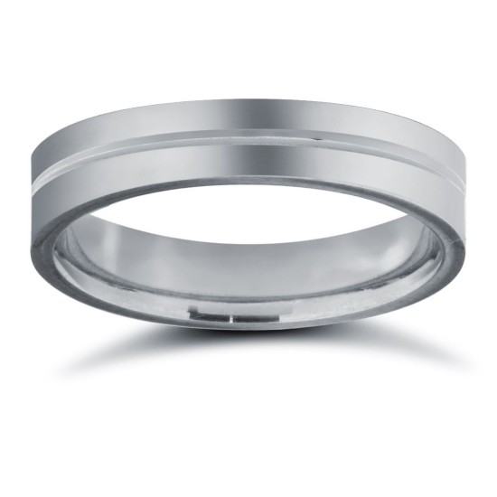 18ct White Gold Standard Weight Flat Court Profile Centre Groove Wedding Ring