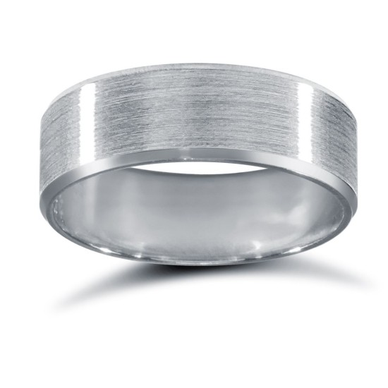 18ct White Gold Standard Weight Flat Court Profile Satin and Bevelled Edge Wedding Ring