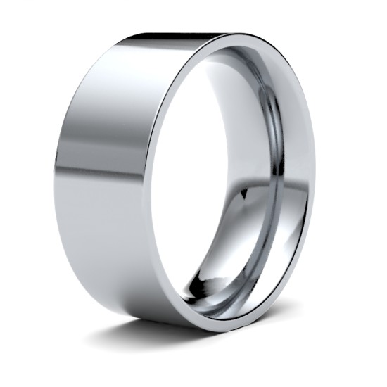 18ct White Gold Standard Weight Flat Court Profile Mirror Finish Wedding Ring