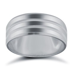 18ct White Gold Standard Weight Flat Court Profile Double Groove Wedding Ring
