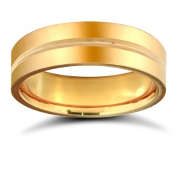18ct Yellow Gold Standard Weight Flat Court Profile Centre Groove Wedding Ring