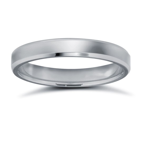 9ct White Gold Standard Weight Flat Court Profile Bevelled Edge Wedding Ring