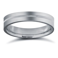 9ct White Gold Standard Weight Flat Court Profile Centre Groove Wedding Ring