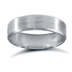 9ct White Gold Standard Weight Flat Court Profile Satin and Bevelled Edge Wedding Ring