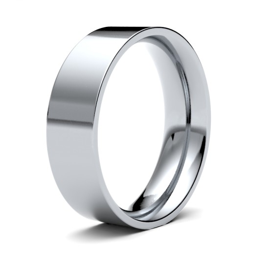 9ct White Gold Standard Weight Flat Court Profile Mirror Finish Wedding Ring