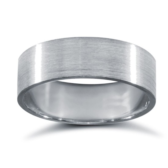 9ct White Gold Standard Weight Flat Court Profile Satin Wedding Ring