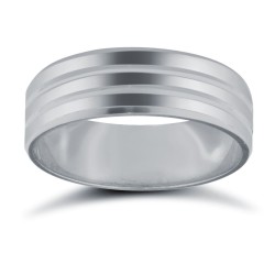9ct White Gold Standard Weight Flat Court Profile Double Groove Wedding Ring