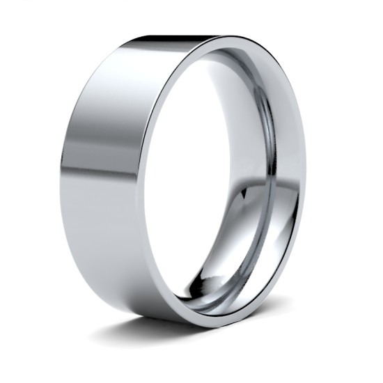 9ct White Gold Standard Weight Flat Court Profile Mirror Finish Wedding Ring