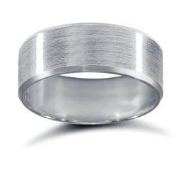 9ct White Gold Standard Weight Flat Court Profile Satin and Bevelled Edge Wedding Ring