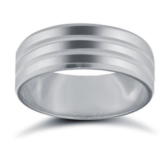 9ct White Gold Standard Weight Flat Court Profile Double Groove Wedding Ring