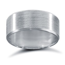 9ct White Gold Standard Weight Flat Court Profile Satin and Bevelled Edge Wedding Ring