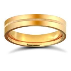 9ct Yellow Gold Standard Weight Flat Court Profile Centre Groove Wedding Ring