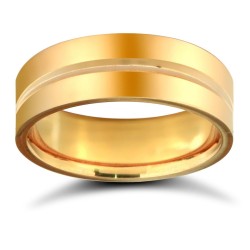 9ct Yellow Gold Standard Weight Flat Court Profile Centre Groove Wedding Ring