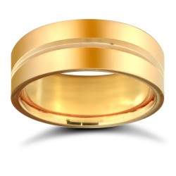 9ct Yellow Gold Standard Weight Flat Court Profile Centre Groove Wedding Ring