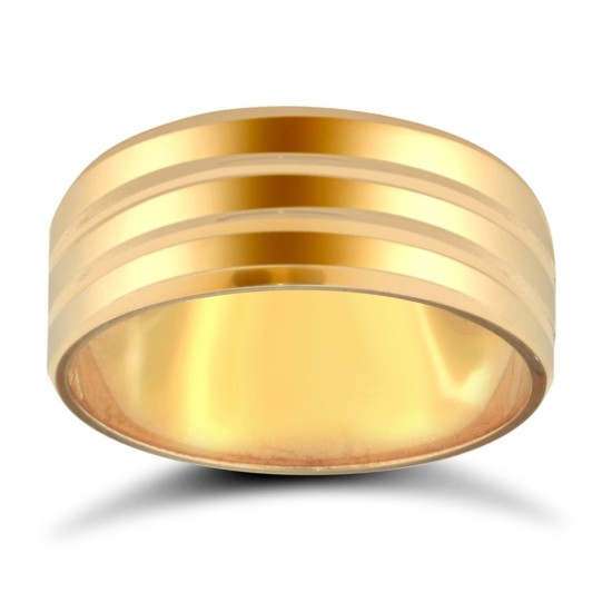 9ct Yellow Gold Standard Weight Flat Court Profile Double Groove Wedding Ring