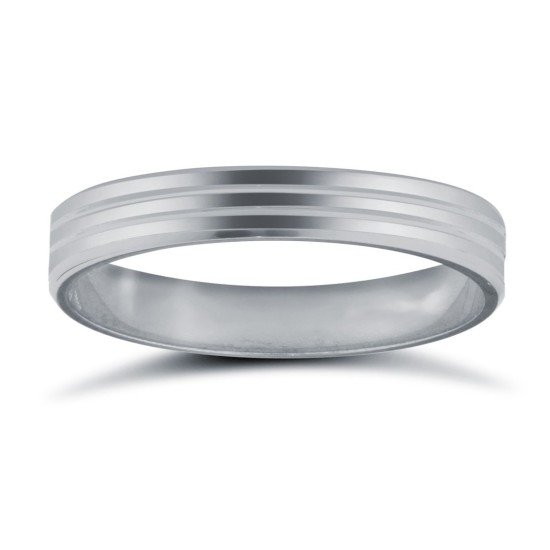 Palladium Standard Weight Flat Court Profile Double Groove Wedding Ring