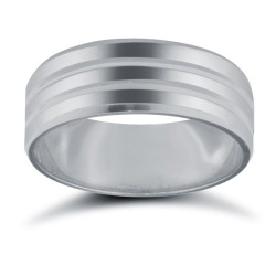 Platinum Standard Weight Flat Court Profile Double Groove Wedding Ring