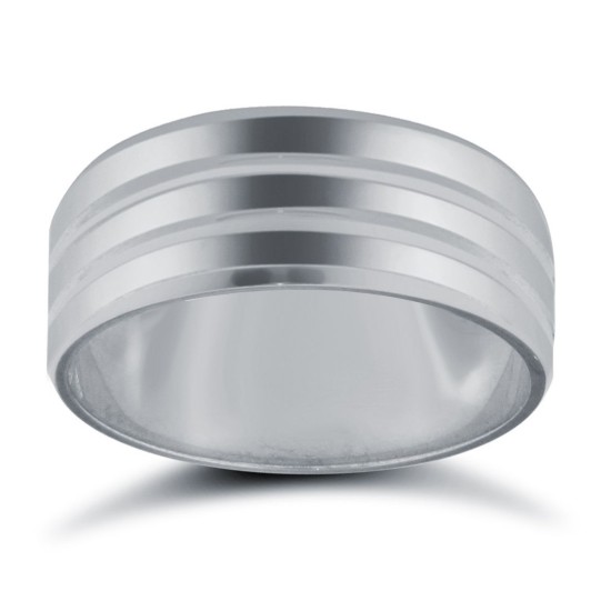 Platinum Standard Weight Flat Court Profile Double Groove Wedding Ring
