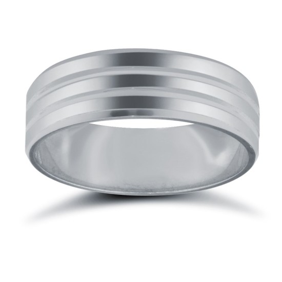 9ct White Gold Standard Weight Flat Profile Double Groove Wedding Ring