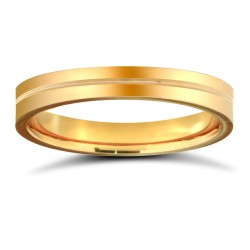 9ct Yellow Gold Standard Weight Flat Profile Centre Groove Wedding Ring