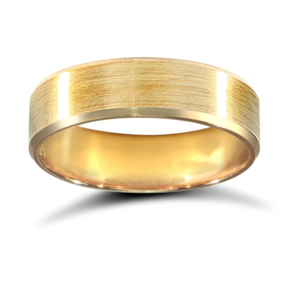 9ct Yellow Gold Standard Weight Flat Profile Satin and Bevelled Edge Wedding Ring