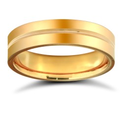 9ct Yellow Gold Standard Weight Flat Profile Centre Groove Wedding Ring