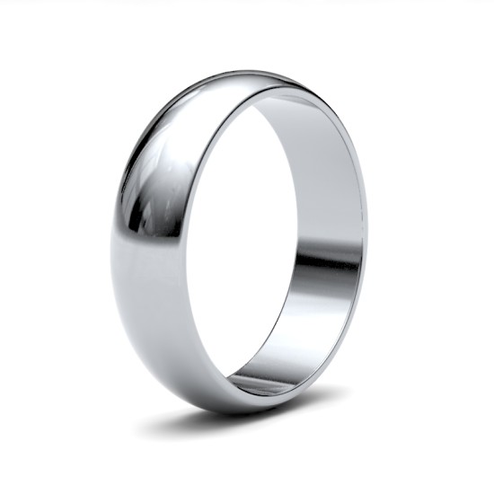 18ct White Gold 5mm Lightweight D-Shape Profile Mirror Finish Wedding Ring