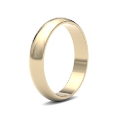 18ct Yellow Gold 4mm Lightweight D-Shape Profile Mirror Finish Wedding Ring
