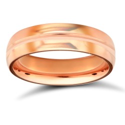 18ct Rose Gold Premium Weight Court Profile Centre Groove Wedding Ring