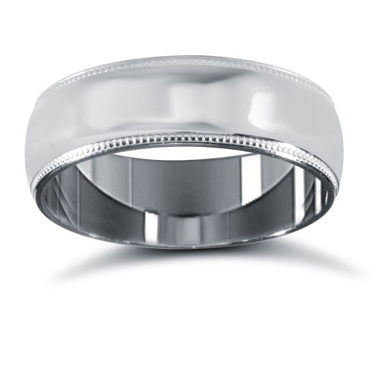 18ct White Gold Premium Weight Court Profile Mill Grain Wedding Ring