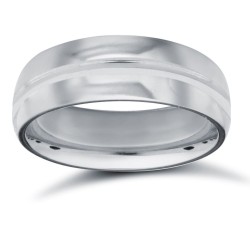 18ct White Gold Premium Weight Court Profile Centre Groove Wedding Ring