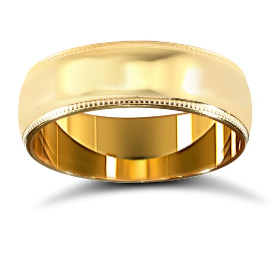 9ct Yellow Gold Premium Weight Court Profile Mill Grain Wedding Ring