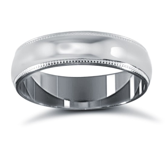Platinum Premium Weight Court Profile Mill Grain Wedding Ring