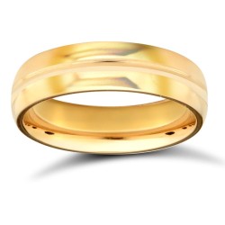 18ct Yellow Gold Premium Weight D-Shape Profile Centre Groove Wedding Ring