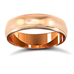 9ct Rose Gold Premium Weight D-Shape Profile Mill Grain Wedding Ring