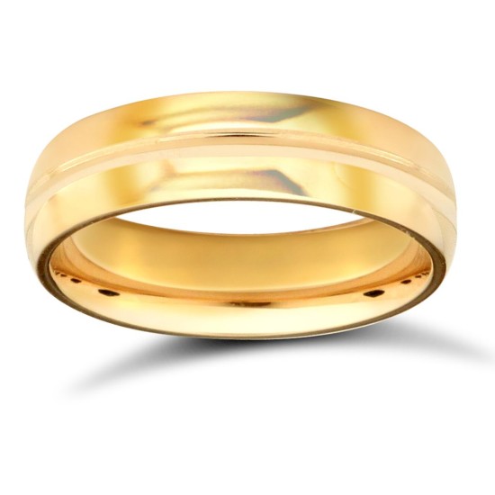 9ct Yellow Gold Premium Weight D-Shape Profile Centre Groove Wedding Ring