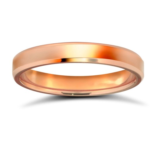 18ct Rose Gold Premium Weight Flat Court Profile Bevelled Edge Wedding Ring