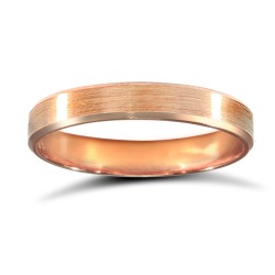 18ct Rose Gold Premium Weight Flat Court Profile Satin and Bevelled Edge Wedding Ring