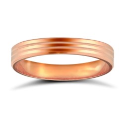 18ct Rose Gold Premium Weight Flat Court Profile Double Groove Wedding Ring
