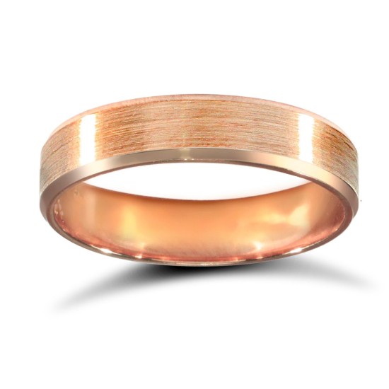 18ct Rose Gold Premium Weight Flat Court Profile Satin and Bevelled Edge Wedding Ring