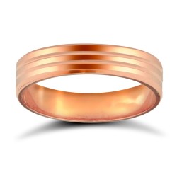 18ct Rose Gold Premium Weight Flat Court Profile Double Groove Wedding Ring
