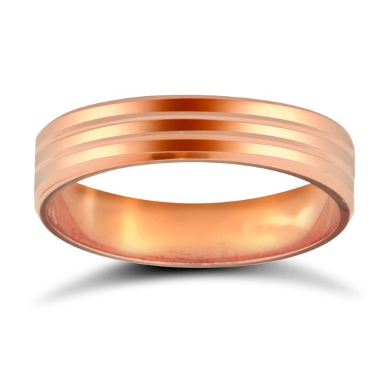 18ct Rose Gold Premium Weight Flat Court Profile Double Groove Wedding Ring