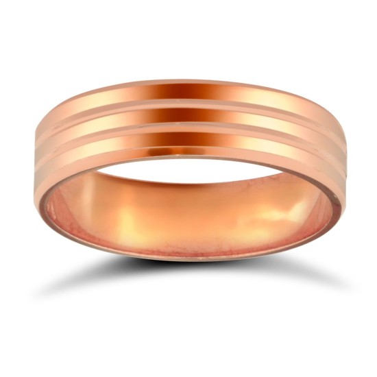 18ct Rose Gold Premium Weight Flat Court Profile Double Groove Wedding Ring