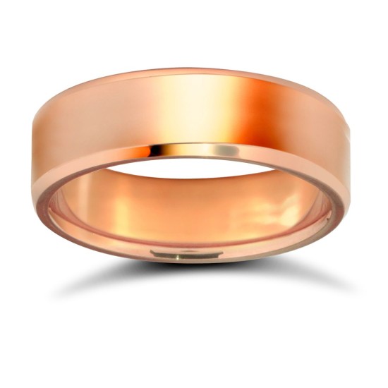 18ct Rose Gold Premium Weight Flat Court Profile Bevelled Edge Wedding Ring
