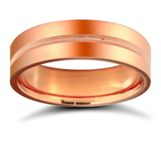 18ct Rose Gold Premium Weight Flat Court Profile Centre Groove Wedding Ring