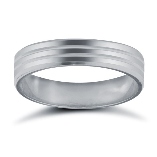 18ct White Gold Premium Weight Flat Court Profile Double Groove Wedding Ring