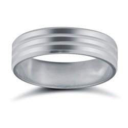 18ct White Gold Premium Weight Flat Court Profile Double Groove Wedding Ring